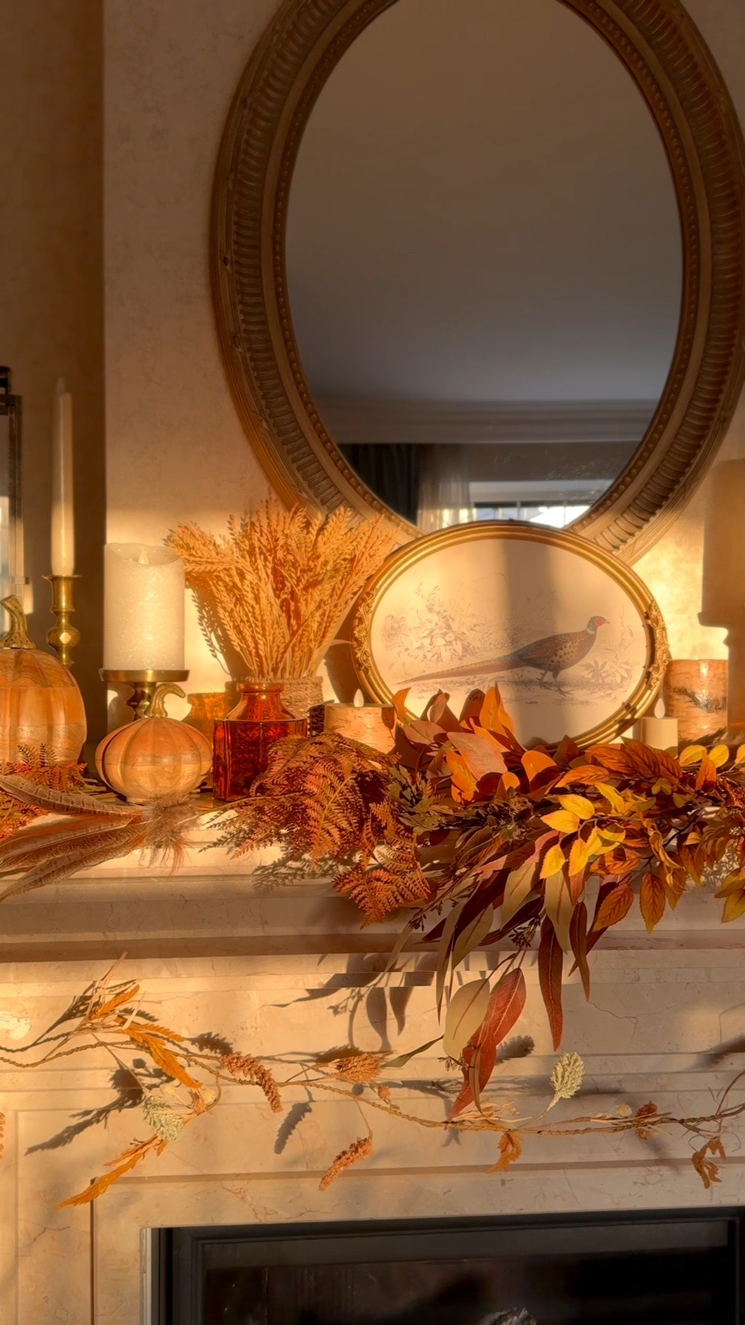 Fall living room mantel decor, pheasant wall art, decorative pumpkins, @Michaels fall leaf stems

#LTKHome #LTKSaleAlert #LTKSeasonal
