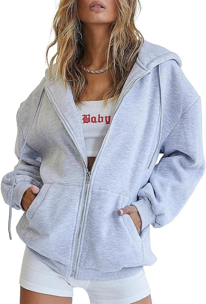 Trendy Queen Womens Zip Up Y2K Hoodies Long Sleeve Fall Oversized Casual Sweatshirts Jacket with ... | Amazon (US)