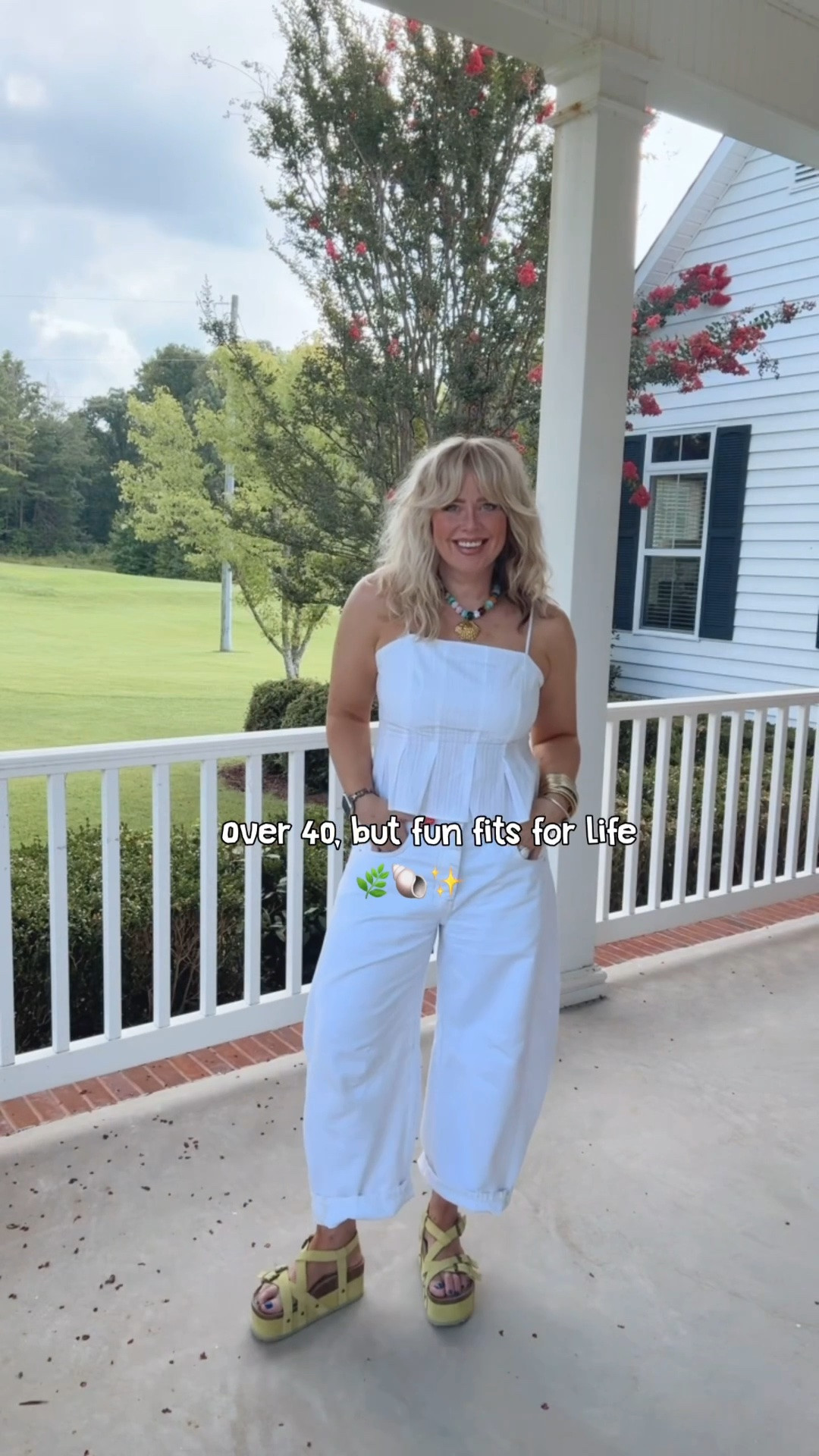 Love an all white fit and this one was so comfy and cute! Pop of green and added some more with this cute shell necklace too. I found this adorable bag from Target! 🎯 
Top M 
Jeans true to size also linked look for less options. 
Sandals true to size & linked similar + look for less options.

#LTKootd #LTKgrwm #LTKOver40