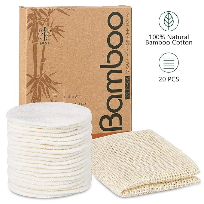 20 Packs Organic Reusable Makeup Remover Pads, Washable Eco-friendly Natural Bamboo Cotton Rounds... | Amazon (US)