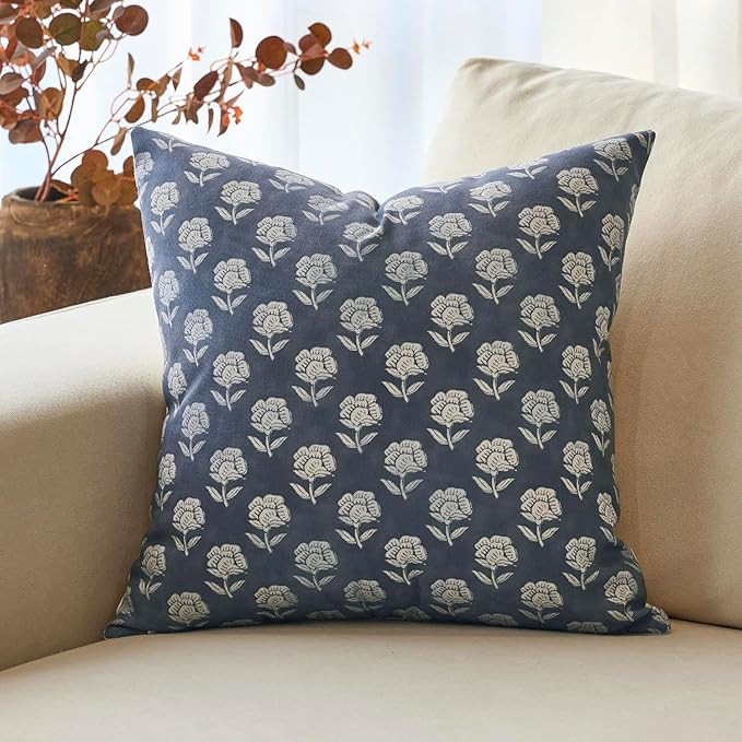 DOMVITUS Floral Pillow Covers 20x20 Throw Pillow Covers Decorative Farmhouse Block Floral Print V... | Amazon (US)