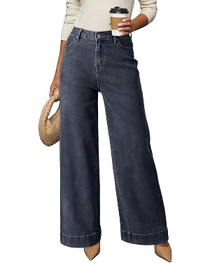 DOKOTOO Women's Casual High Waisted Jeans Stretch Button Wide Leg Loose Denim Pants with Pockets | Amazon (US)