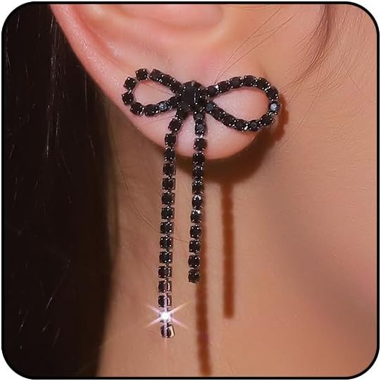 Black Bow Earrings for Women Trendy Black Earrings Rhinestone Dangling Sparkly Wedding Earings fo... | Amazon (US)
