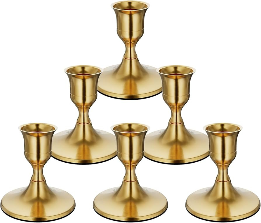 6PCS Brass Gold Taper Candle Holders, Vintage Metal Candlestick Holders for Dinner Room Table Cen... | Amazon (US)