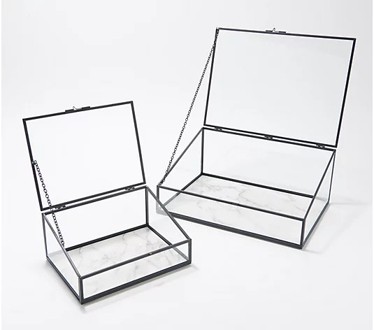 Home Reflections Set of 2 Metal & Glass Boxes | QVC