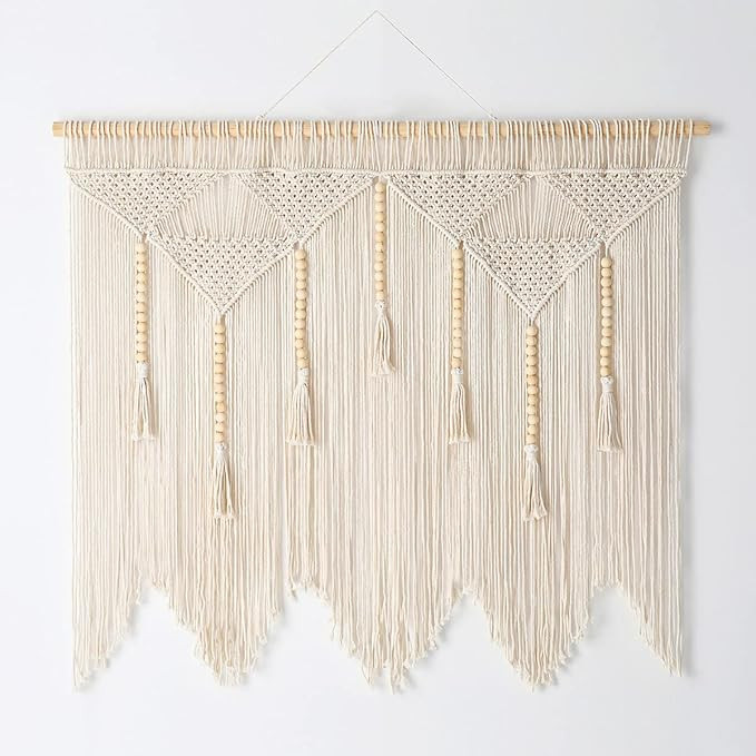 SOONOW Boho Decor, Large Macrame Wall Hanging, Bohemian Wall Decor for Bedroom, 43"x 35" (Wood St... | Amazon (US)
