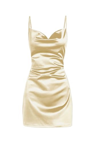 ZAFUL Women's Satin Sleeveless Spaghetti Strap Mini Dress Sexy Slip Cowl Neck Silky Cocktail Part... | Amazon (US)
