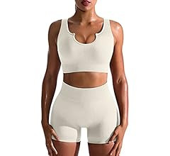 OQQ Workout Outfits for Women 2 Piece Seamless Ribbed High Waist Leggings with Sports Bra Exercis... | Amazon (US)