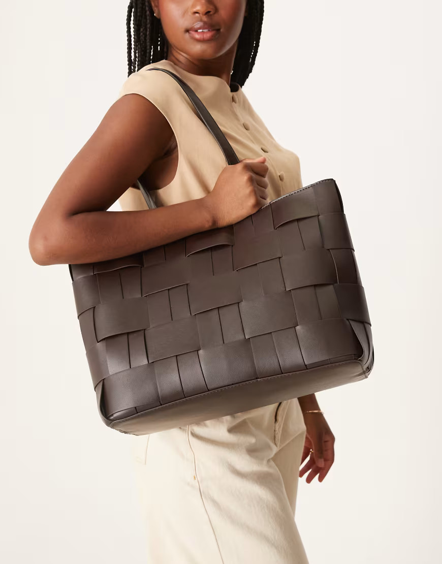 ASOS DESIGN weave tote bag in dark chocolate-Brown | ASOS (Global)