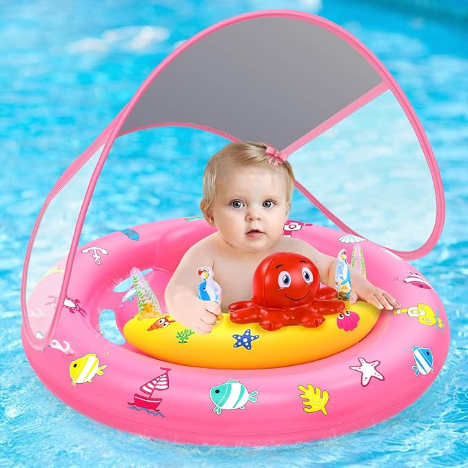 Baby Pool Float with Canopy, Inflatable Baby Swim Float with UPF50+ Sun Protection, Toddler Infan... | Amazon (US)
