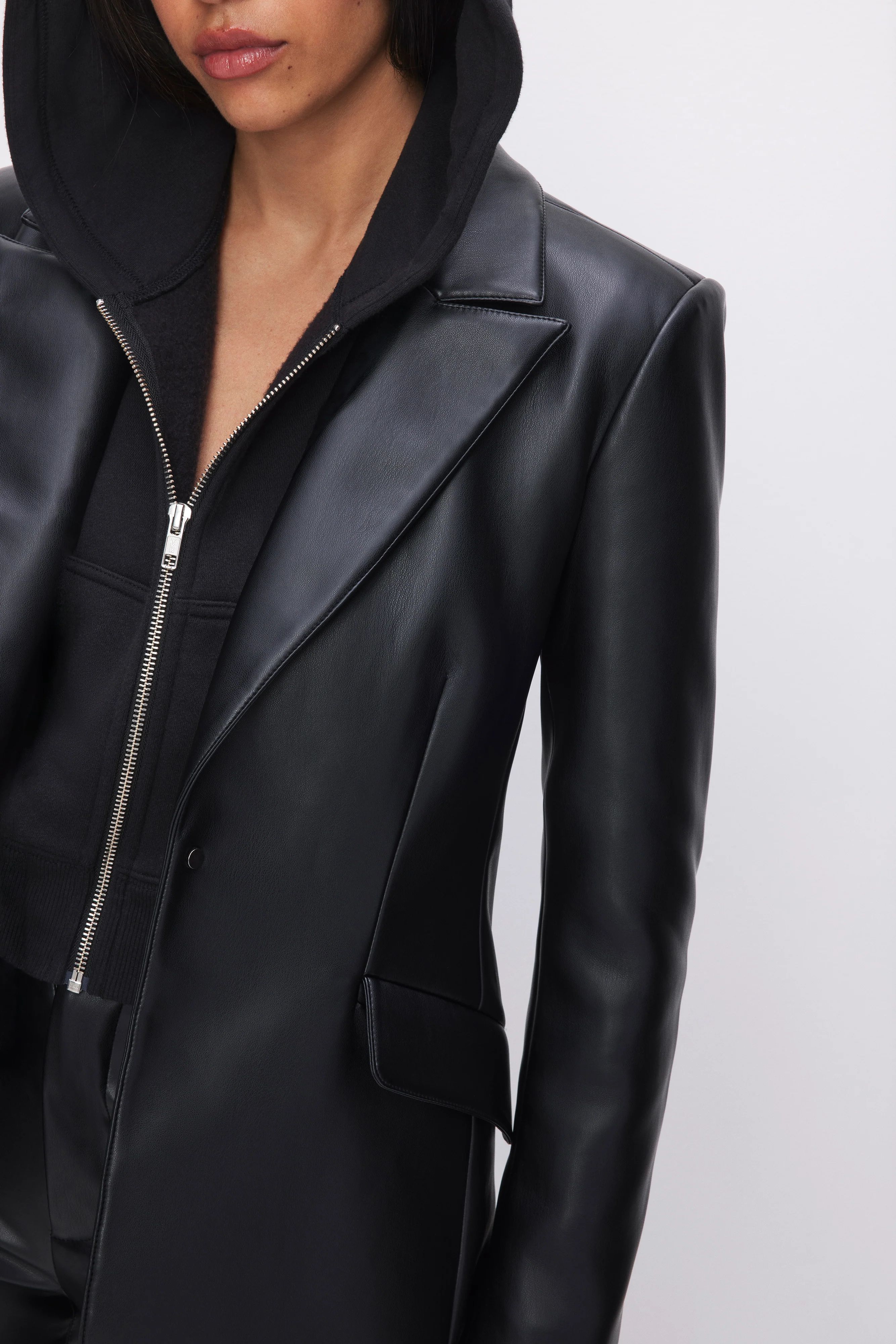 FAUX LEATHER SCULPTED BLAZER | Good American