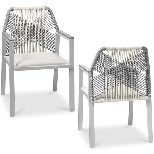 Best Choice Products Outdoor Dining Arm Chair Set of 2, Aluminum Frame with Armrest, All-Weather Woven Rope Chair Design - Gray/Meteor | Amazon (US)
