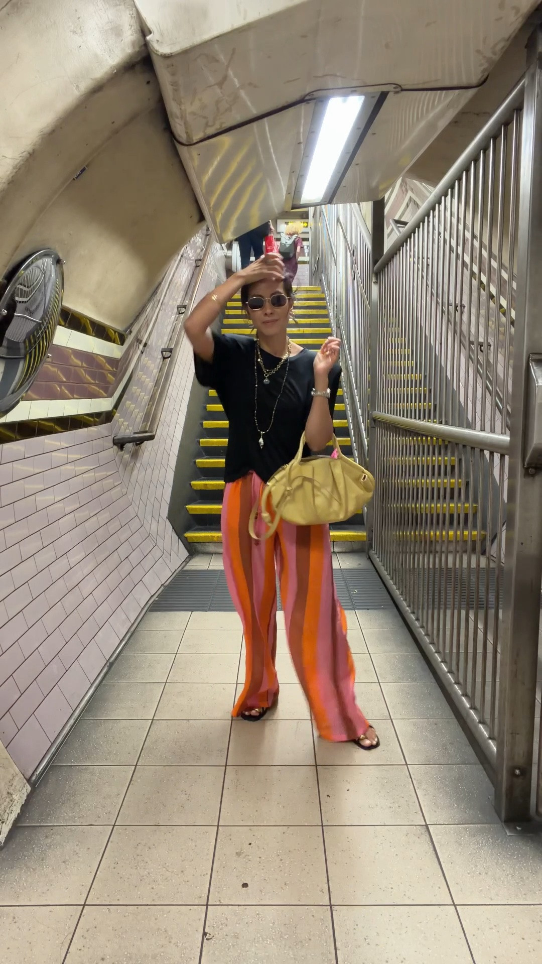 The quickest outfit of the day! Wearing shoulder papas top size small, stripe sheer trousers size small, Loewe paseo pre loved bag.”

#LTKuk #LTKsummer #LTKeurope