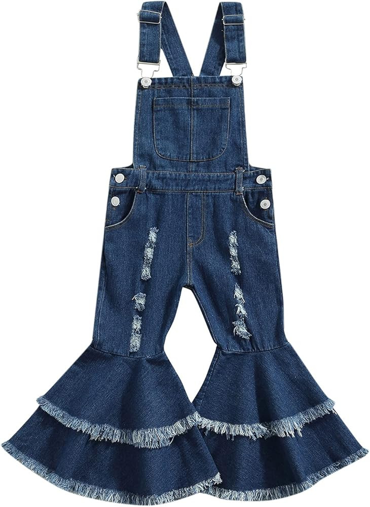 Kid Toddler Baby Girl Denim Overalls Ripped Bell Bottoms Flare Jeans Overalls Strap Suspender Pan... | Amazon (US)