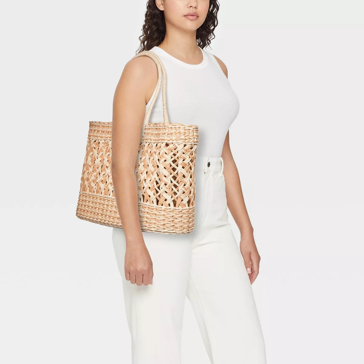 Straw Tote Handbag - Shade & Shore™  /Ivory XL: Woven Paper Shell, Structured Design, Carrying ... | Target