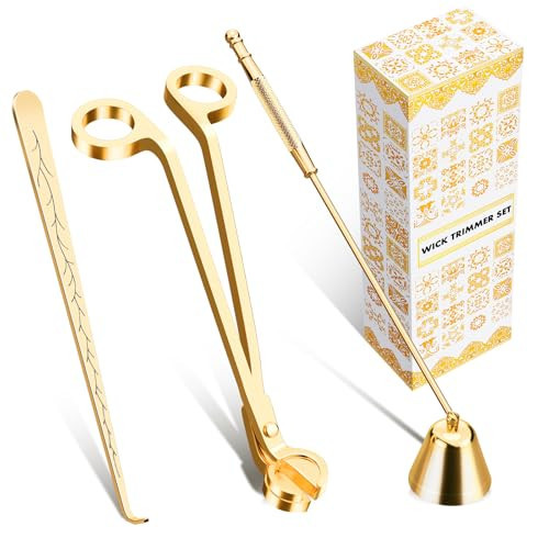 calary Candle Wick Trimmer, Candle Snuffer and Wick Dipper & Candle Accessory Set, 3 in 1 Candle Care Kit for Candle Lover (Gold) | Amazon (US)