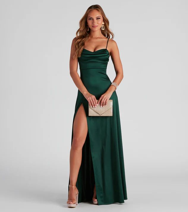 Marissa Formal Satin Cowl Neck Dress | Windsor Stores