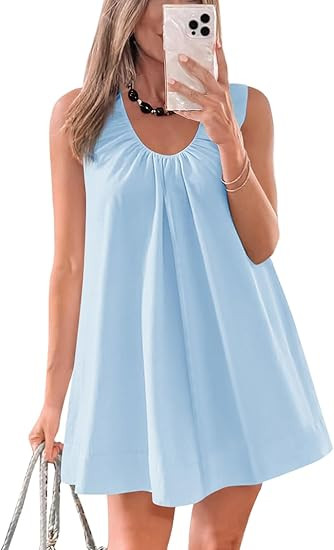 Cicy Bell Womens Babydoll Tank Mini Dress Scoop Neck Summer Sleeveless Short Sundress Vacation Be... | Amazon (US)