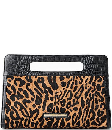 BRAHMIN Damson Collection Ravina Leopard Clutch Bag - Black | Dillard's