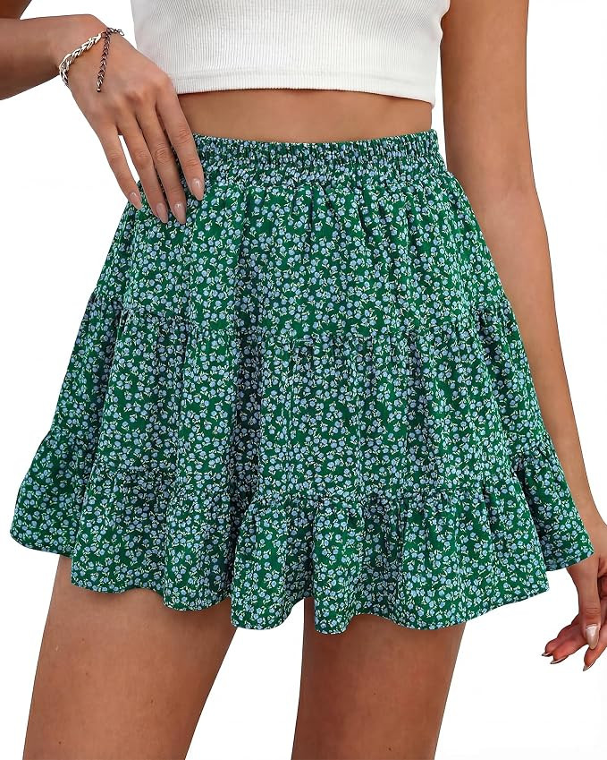 BTFBM Skirts for Women Summer Casual Floral Mini Skirt | Amazon (US)
