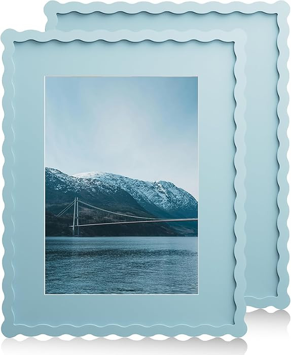 11x14 Wavy Picture Frame With Mat For 8x10, Wavy Edge Wooden Picture Frame with Real Glass - Wall... | Amazon (US)