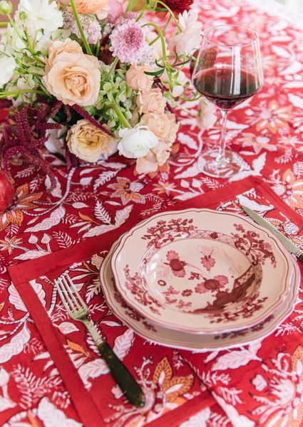 Rouge Chintz Tablecloth | Julia Amory