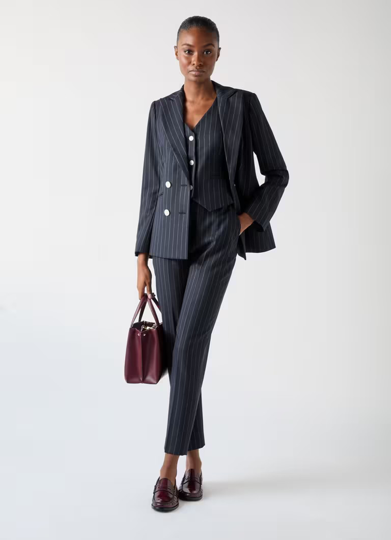 Bella Blue & Navy Wool Blend Pin Stripe Blazer | L.K. Bennett (UK)