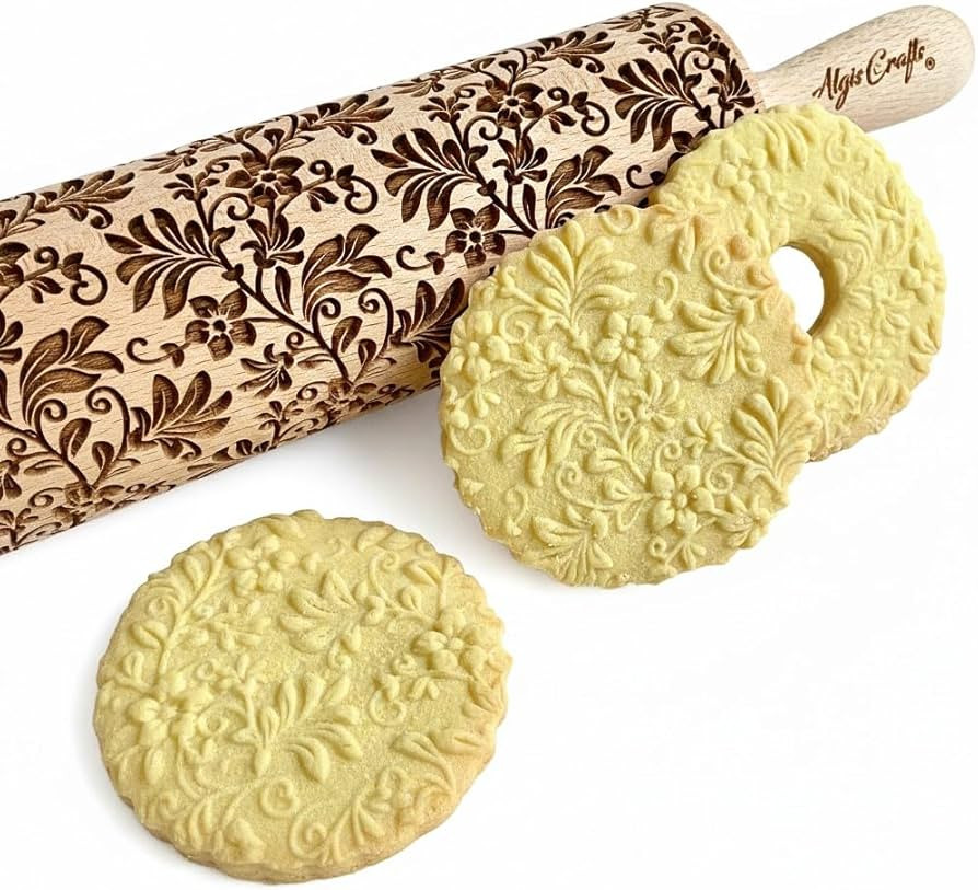 FLORAL WREATH Embossing Rolling Pin with Flowers Pattern. Dough and Clay Roller for Embossed Cook... | Amazon (US)