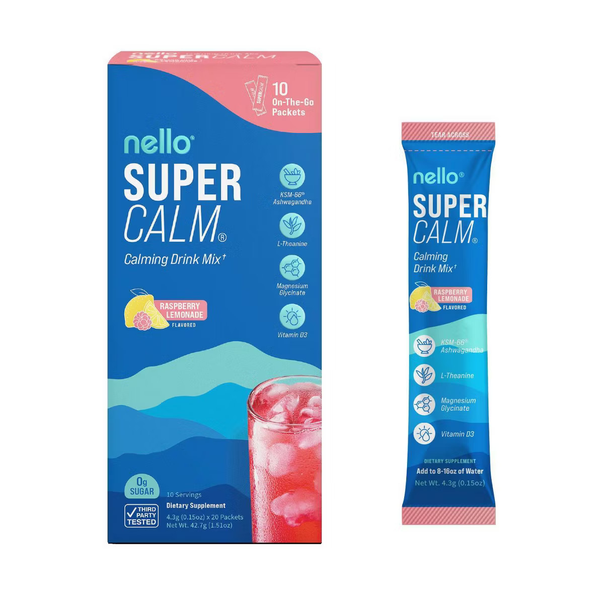 Nello Supercalm Calming Drink Mix Supplement Powder - Raspberry Lemonade - 10ct | Target