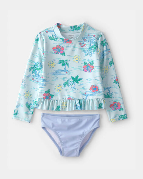 Toddler Girl 2-Piece Tropical Beach Rashguard Swimsuit Set - Blue/Purple | Carter's | Carter's Inc