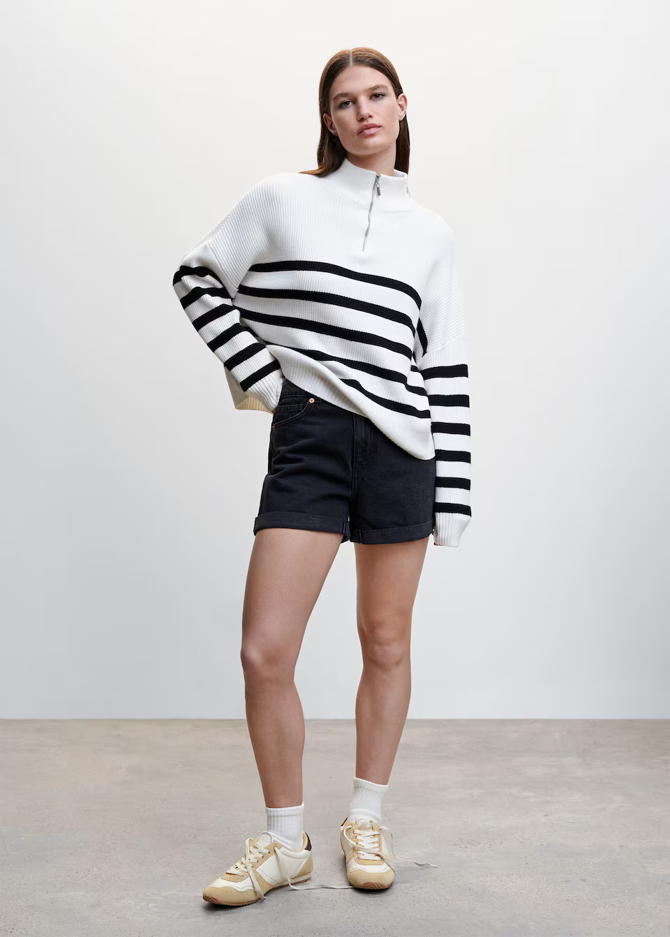 Striped sweater with zipper -  Women | Mango USA | MANGO (US)