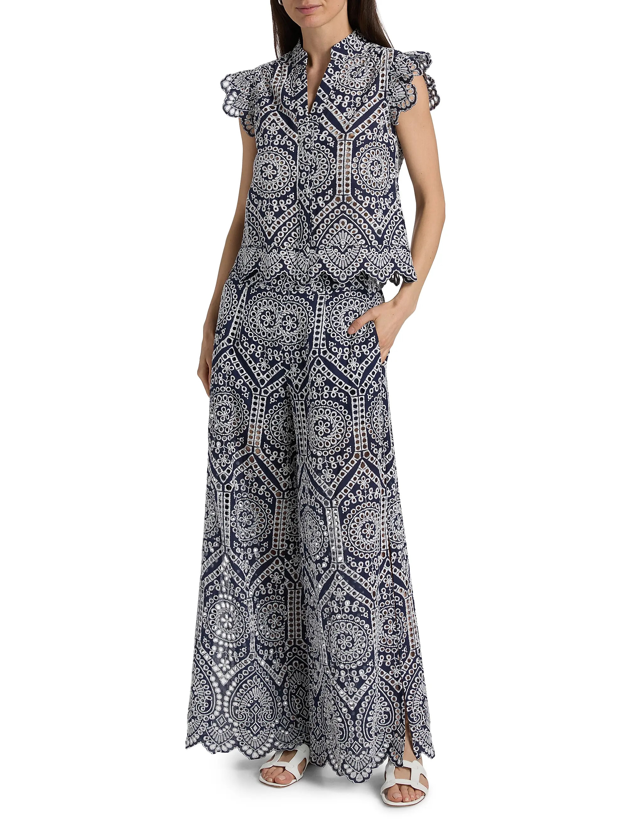 Fifi Eyelet Cotton Wide-Leg Pants | Saks Fifth Avenue