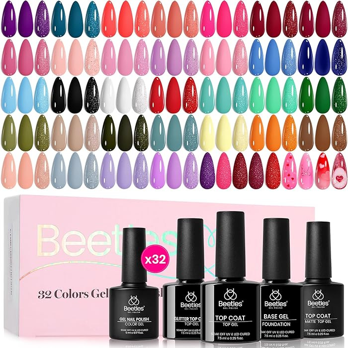 Beetles Summer Gel Polish Set - Fingertip Palette, 32 Colors Polish Set with Base Top Coat Pink R... | Amazon (US)