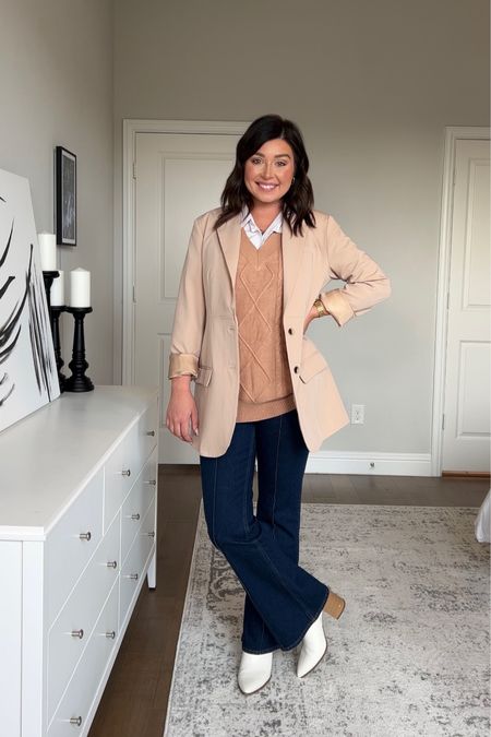 Business casual outfit with jeans. Wearing a medium in the blazer and white button down. Wearing a large in the vest but would recommend your true size and 28R (size down) in jeans  

#LTKworkwear #LTKstyletip
