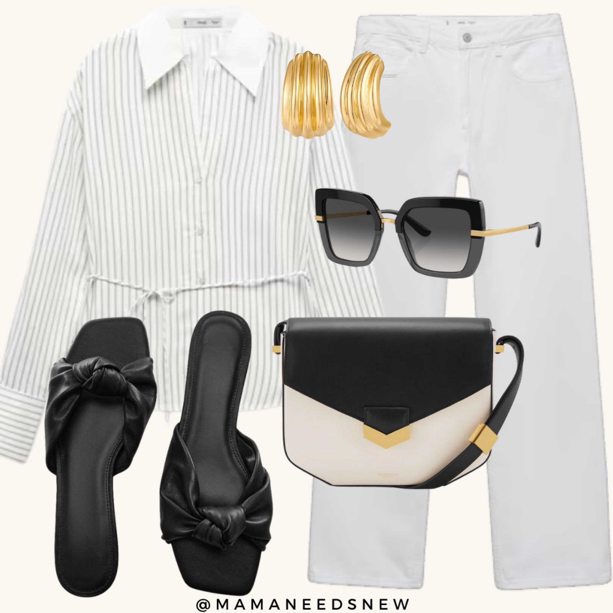 Summer look featuring a striped shirt, white jeans, black slides with knot detail & this beautiful bag which is currently on sale 🖤🤍

#LTKSaleAlert #LTKItBag #LTKSummerSales