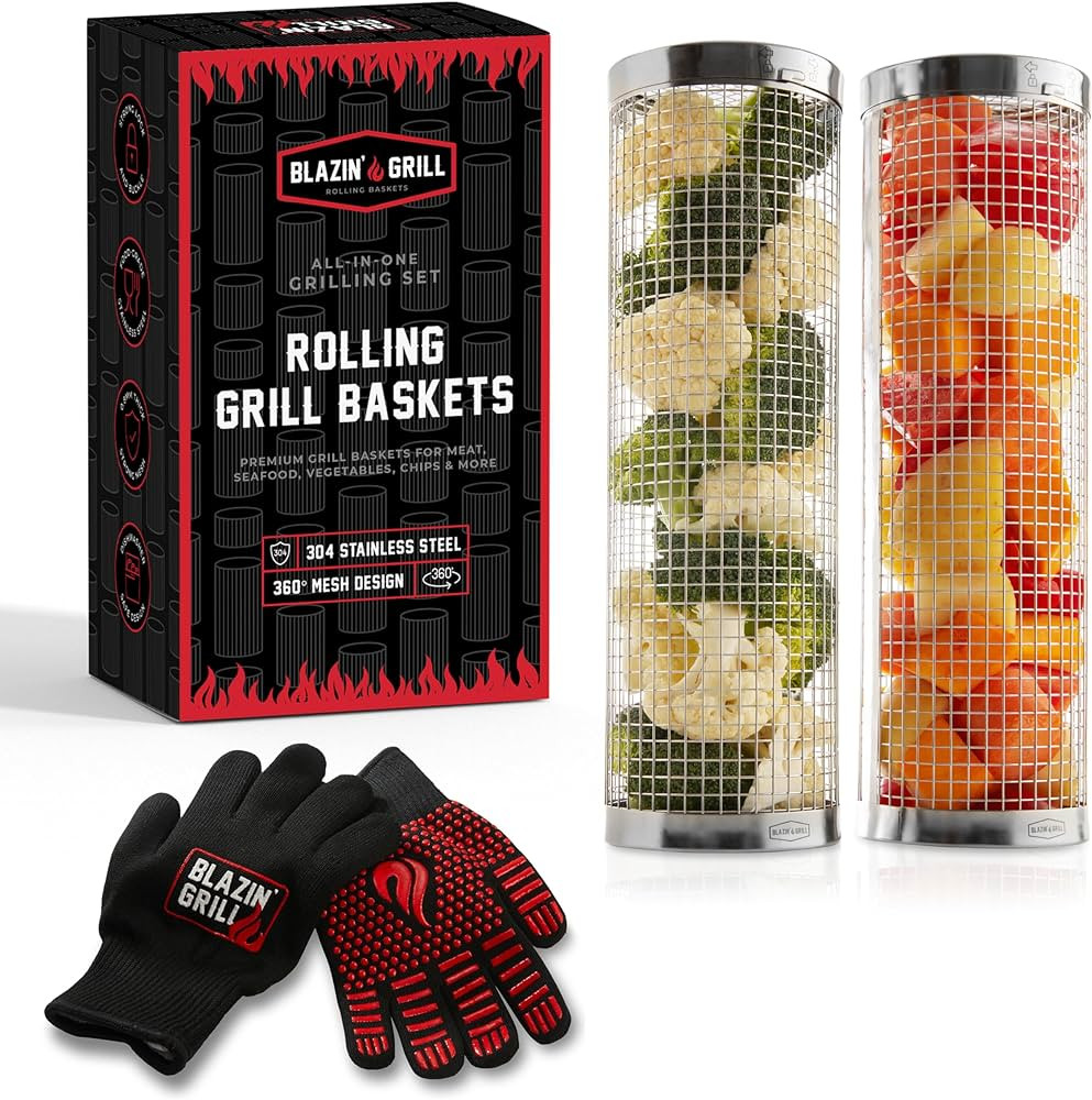 Blazin' Grill Rolling Grill Basket | Rolling Grilling Baskets for Outdoor Grilling 2 Pcs | Barbec... | Amazon (US)