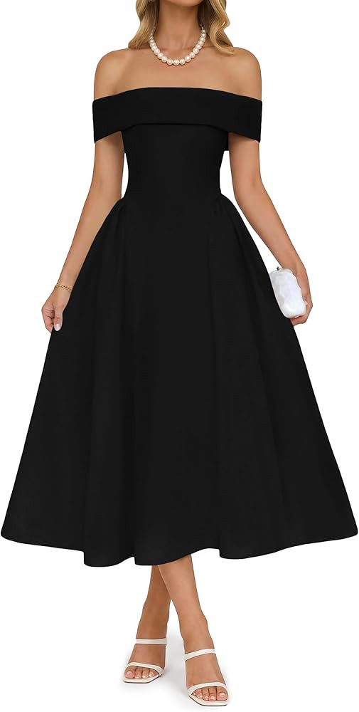Wenrine Womens 2026 Summer Cocktail Dresses Off Shoulder Short Sleeve Swing A Line Elegant Weddin... | Amazon (US)