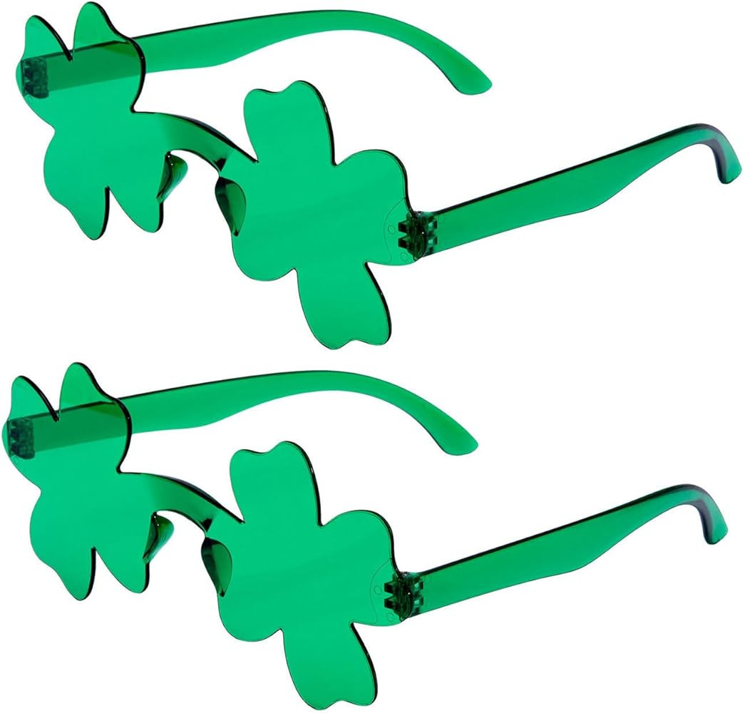 2 Pcs St. Patrick's Day Green Shamrock Glasses,Irish Four Leaf Eyeglasses,Green Clover Glasses fo... | Amazon (US)