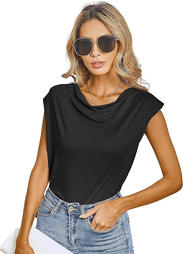 Milumia Women's Casual Cowl Neck Shoulder Padded Sleeveless Solid Blouse Top | Amazon (US)