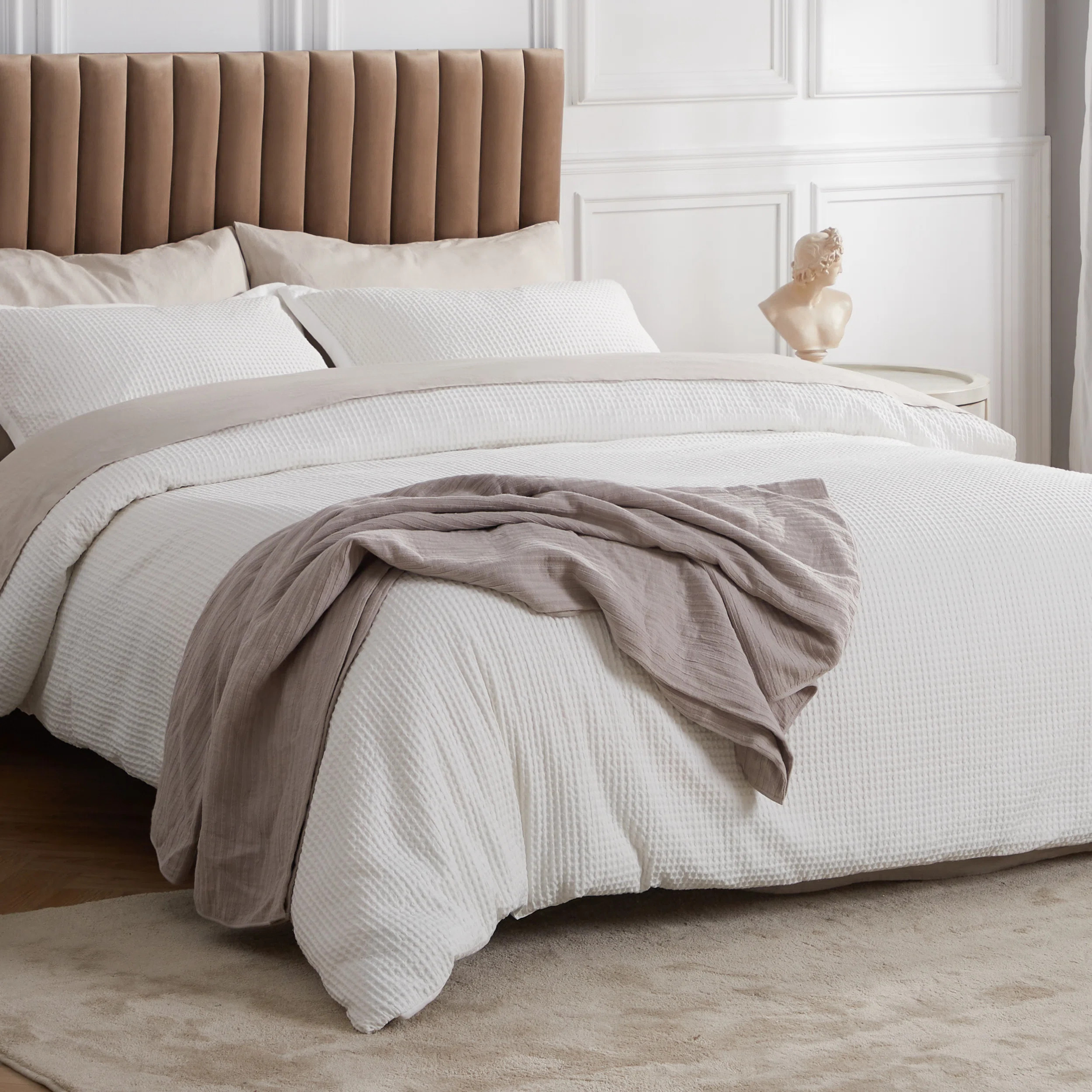 Bedsure Luxury Soft 100% Cotton Waffle Weave Plaid Duvet Cover | Birch Lane