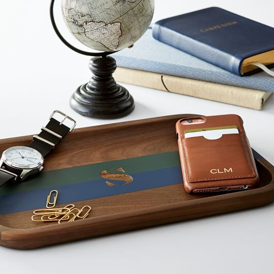 Walnut Valet Tray, Stripe | Mark and Graham