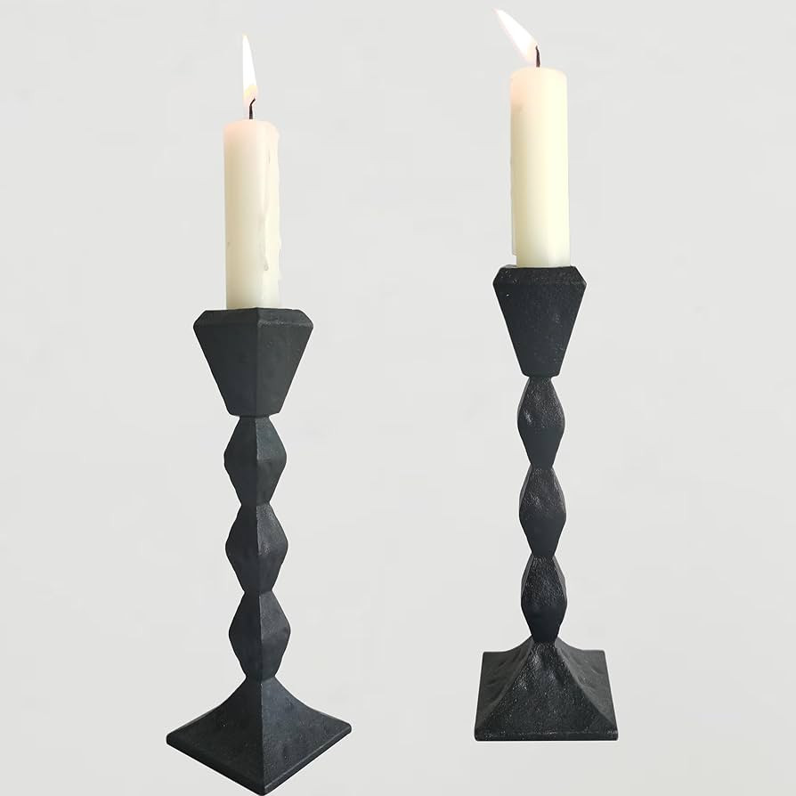 Antique Iron Taper Candle Holders - Set of 2 Decorative Candlesticks, Black Finish Candle Stand f... | Amazon (US)