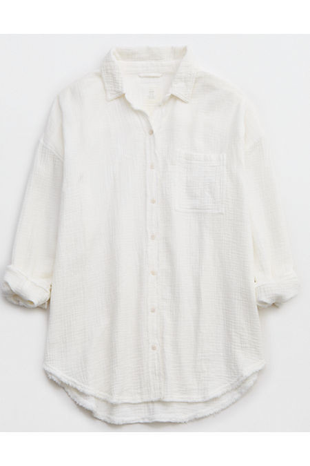 Aerie Gauzy Cover Up Shirt Women's White XL | American Eagle Outfitters (US & CA)