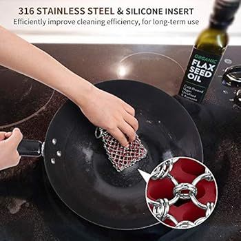 Herda Cast Iron Skillet Cleaner Scrubber, Upgraded Chainmail Scrubber for Cast Iron Pan 316 Chain... | Amazon (US)