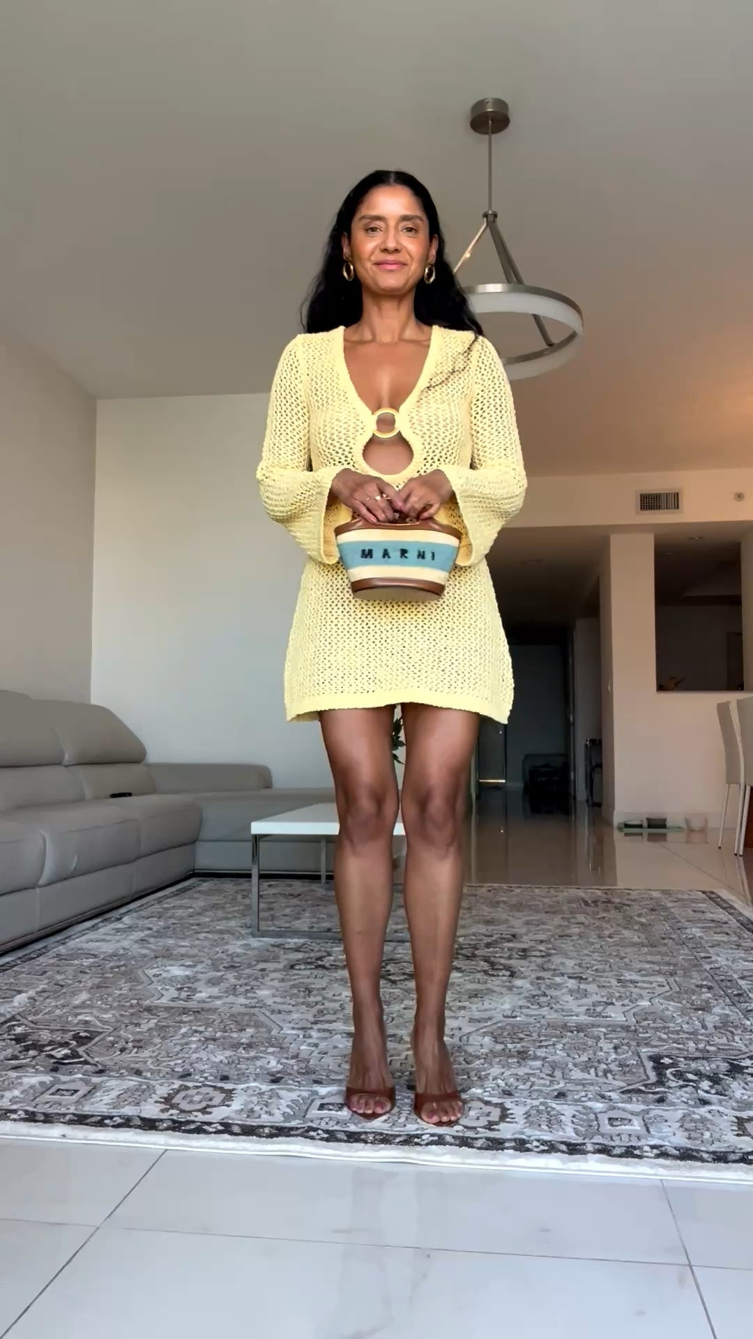 Night out dress! I’m wearing Monday swimwear cover up dress. Size small. I could’ve done xs

Love my Marni bag and comfortable shoes.