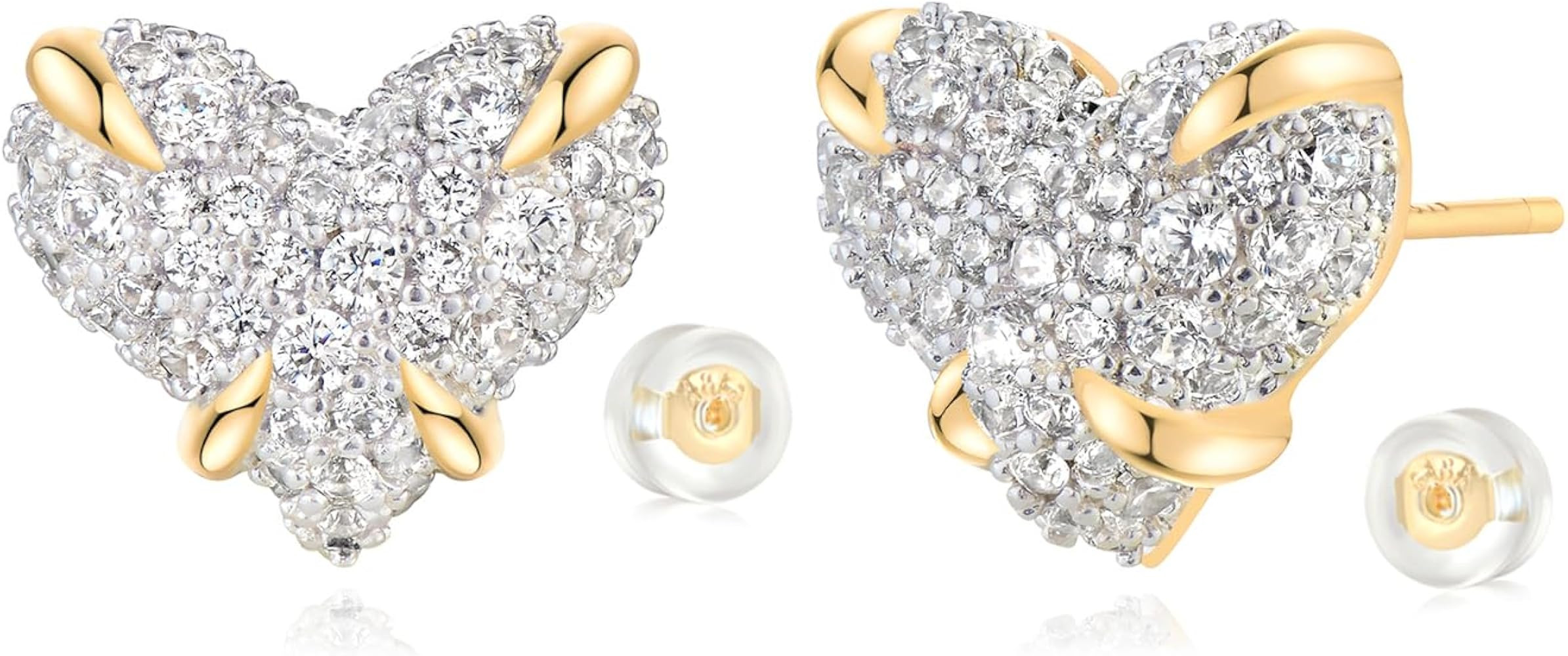 Women Stud Earrings Gold Cluster Cubic Zirconia 14K Gold Plated Small Simple Hypoallergenic Every... | Amazon (US)