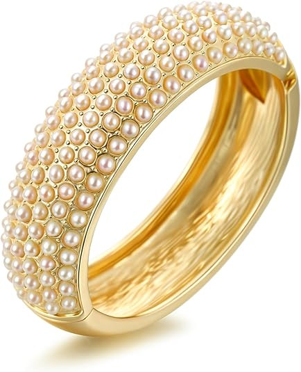 Gold Chunky Bangles Bracelets for Women Pearl/Rhinestone Cuff Bracelets Wedding Prom Bangles Jewe... | Amazon (US)
