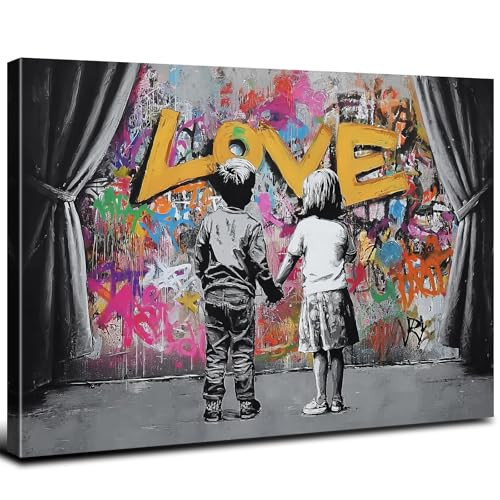 Colorful Graffiti Wall Art Black and White Banksy Style Painting Home Decoration 24x36in, Love Motivational Sign Canvas Poster Abstract Boy Girl Picture Print Street Retro Artist Artwork Ready to Hang | Amazon (US)