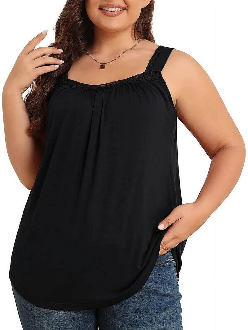 Daystry Plus Size Tank Tops for Women Loose Fit Lace Sleeveless Women's Summer Tanks Black 3X | Walmart (US)