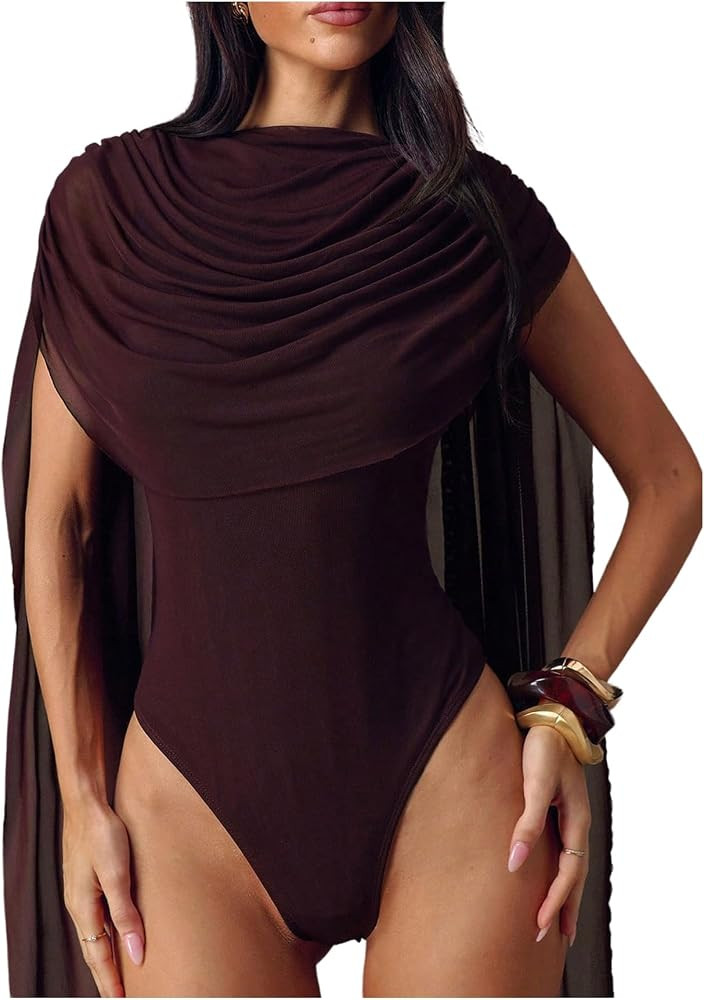 Milumia Women's Sexy Backless Bodysuit Ruched Cowl Neck Tops | Amazon (US)
